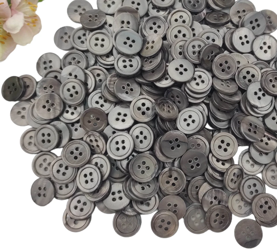 4 Knöpfe rund Perlmutt 15mm anthrazit schwarz Muscheln Rand Knopf Jacke Damen - Bild 2 von 4