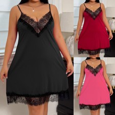 Plus Size Womens Lingerie Lace V-Neck Sleepwear Underwear Dress Sexy Nightdress