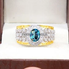 London Blue Topaz Oval Gemstone With 925 Sterling Silver Ring For Men's #B237 *