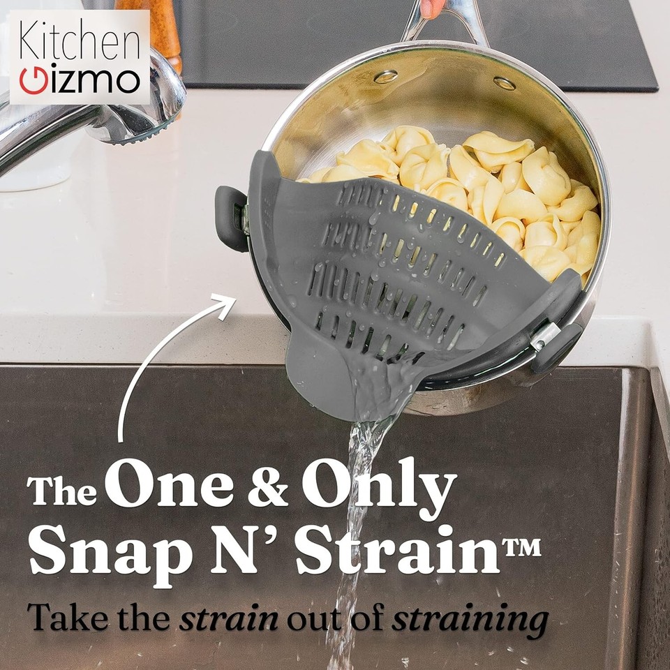 Snap N' Strain Silicone ClipOn Colander, Heat Resistant Drainer for