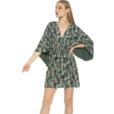 ALEXIA ADMOR Green Palm Dania Surplice Draped Sleeve Dress Sz 14- MSRP $245