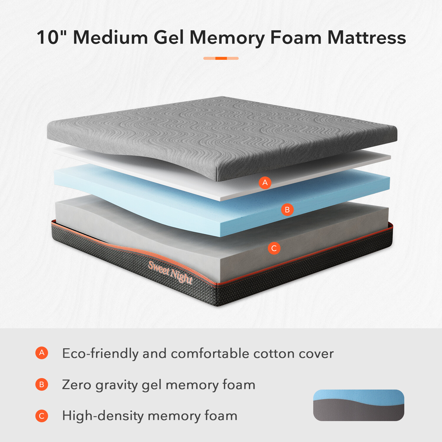Sweetnight 10 inch Cool Gel Memory Foam Mattress Full Queen King Size