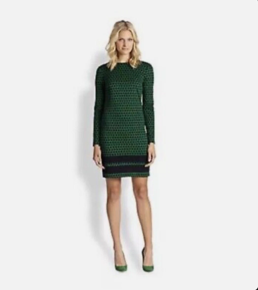 Abito subacqueo Michael Kors verde e blu navy a pois maniche lunghe taglia 10