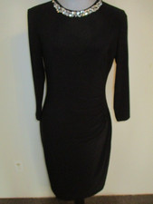 Lauren Ralph Lauren Black Faux Diamond Rhinestone Embellish Ruched Dress 6