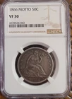 1866 Liberty Seated Half Dollar w/Motto NGC VF30