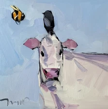 Jose Trujillo PRINT 16x16 Collectible Artist Painting Cow Bird Contemporary Art