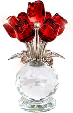 Crystal Red Rose Flower Collectible Figurine with Base Glass Rose Figurine Decor
