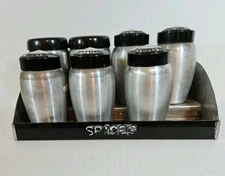 Vintage Kromex Silver Aluminum Spice Jars Set with Tray Rack  Jar 4" Tall 