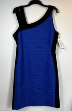 Joseph Ribkoff Blue & Black Bodycon Silhouette Shaping Dress Waves Texture UK 18