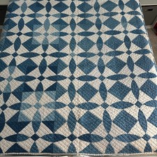 Vintage Blue  White Handmade Quilt 64"x68" Geo Country Farmhouse Cottage Rustic