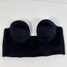 Fine Line Bra 36B StrapLess Deep U Plunge Balconette Long Line Boned Black Wired