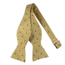 Brooks Brothers Bow Tie Gold Navy Polka Dot Silk Self Tie Adjustable USA