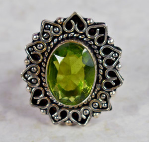 Peridot Large Stone German Silver Boho Style Ring size 9.5, 11.8g