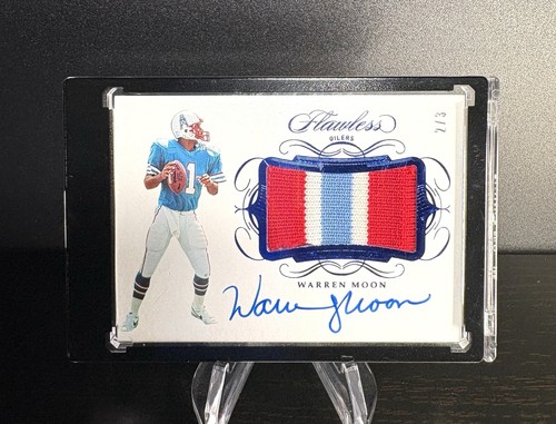 2019 Warren Moon Flawless Sapphire AUTO *PLAYER WORN* PATCH #/3 Oilers 