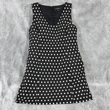 Lauren Ralph Lauren WMNS 16 Black White Polka Dot V-Neck Sleeveless Sheath Dress