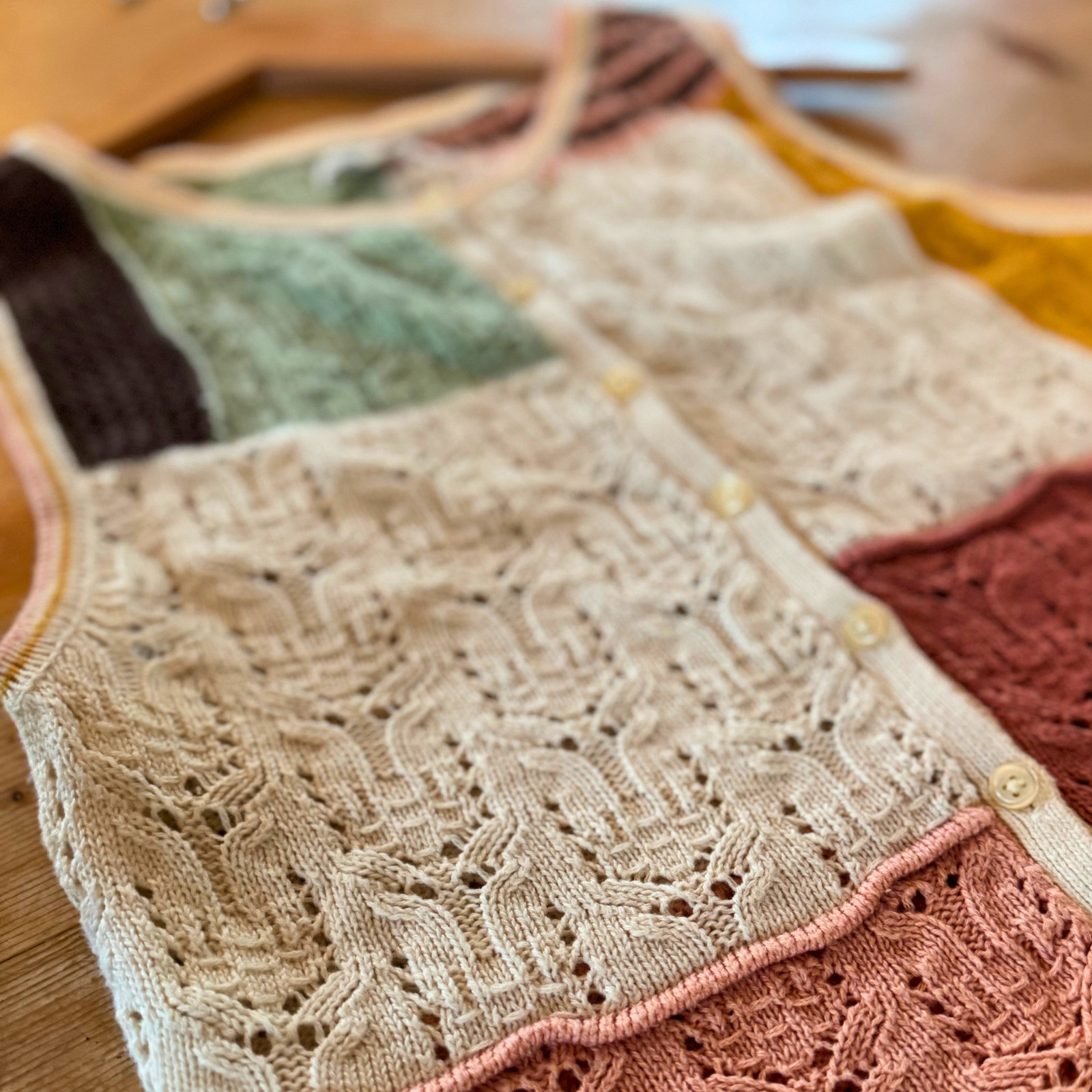 American Eagle Patchwork Pointelle Button Sweater… - image 9