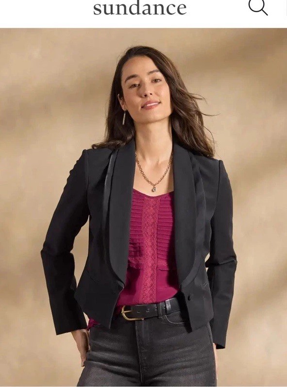 NEW! SUNDANCE LIVING CATALOG Womens DITTA DAPPER Black Tuxedo Jacket Coat 12