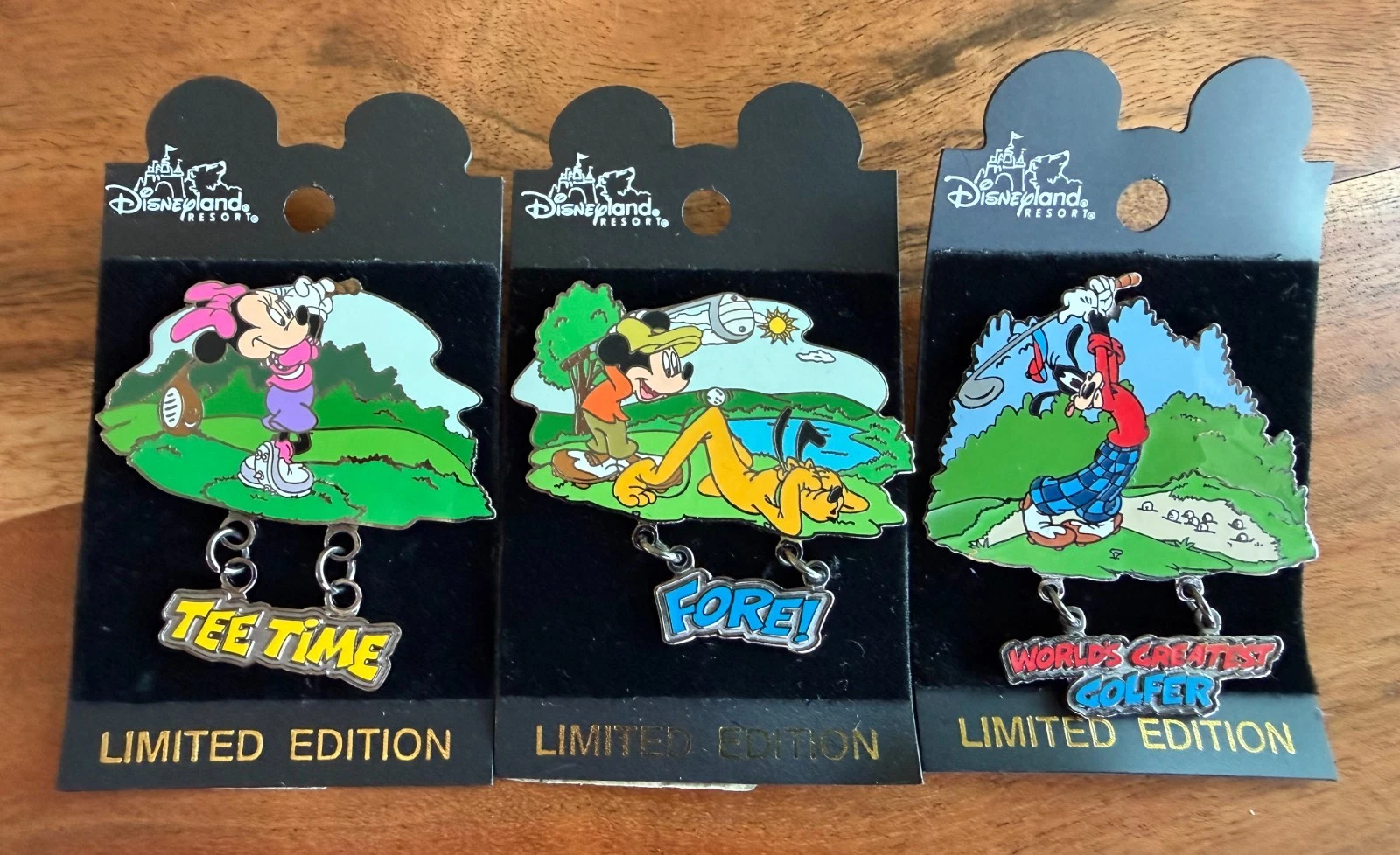 Disneyland LE 1200 Golf Pin Set Mickey Minnie Goofy - 3 Disney Pins