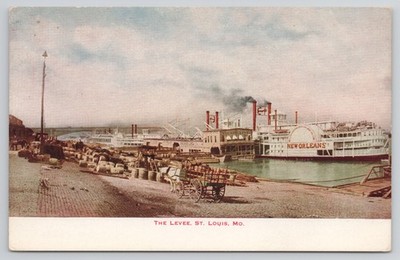 Levee St Louis Steamboat MO Missouri Riverfront 1900s Postcard
