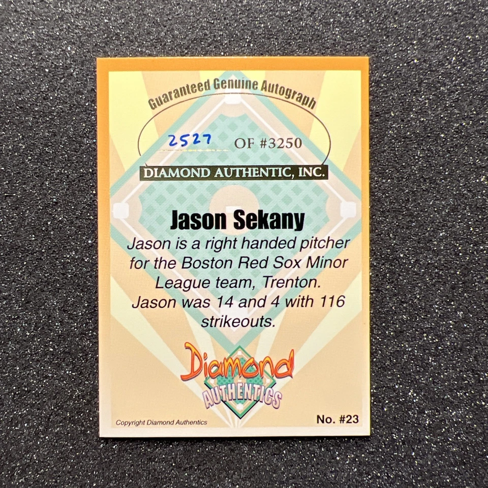 2000 Diamond Authentics JASON SEKANY #23 Rookie AUTO 2527/3250 - BASEBALL CARD - Image 4 of 4
