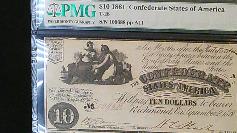 $10-1861 Confederate Paper Note-PMG 58-Choice About Uncirculated - Image 3 of 4