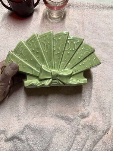 McCoy Green Ceramic Fan Shaped Planter Mid-Century Modern Glossy