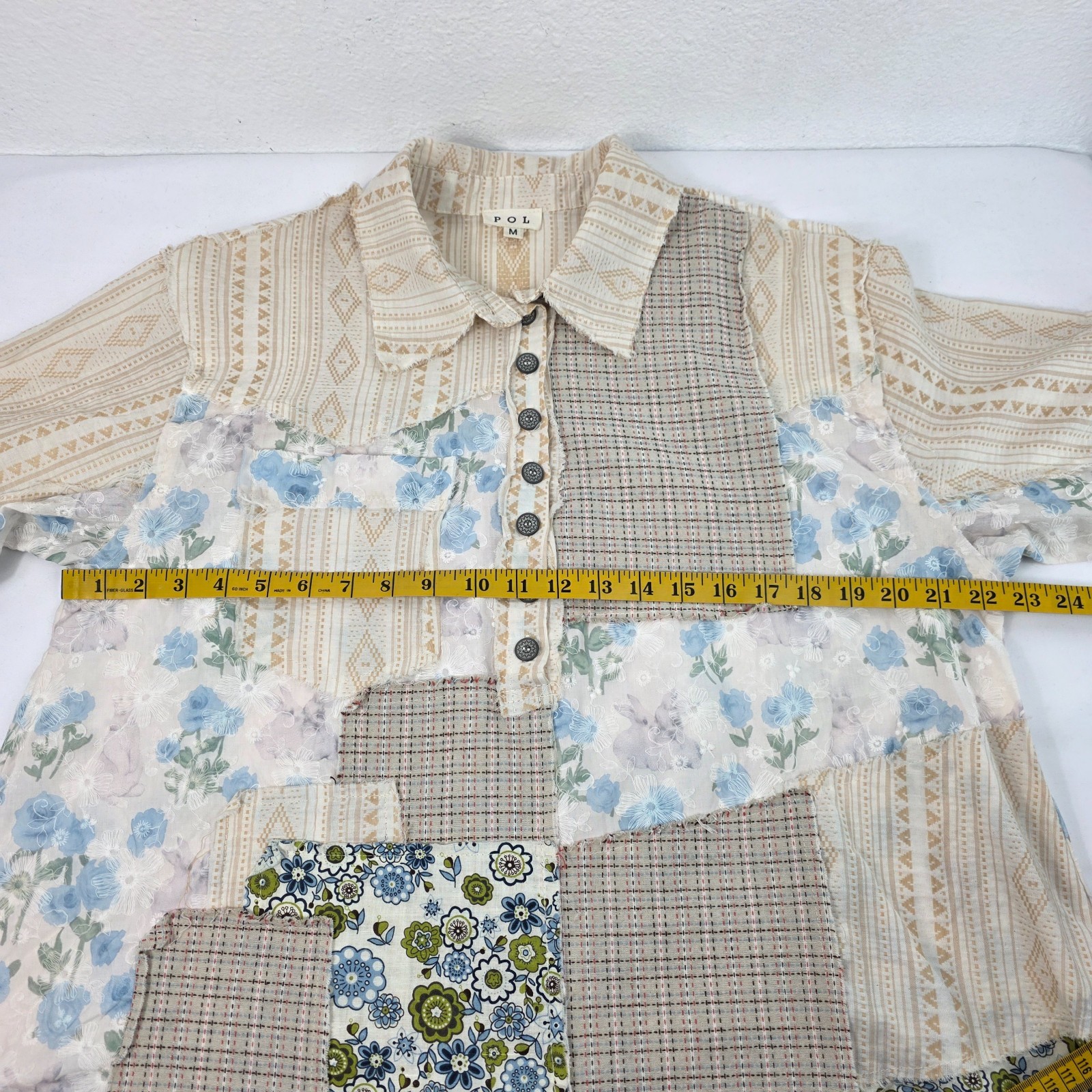 POL Patchwork Shirt Multi Varied Texture Print 3/… - image 13