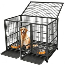SQIREP 42" Heavy Duty Pet Dog Cage Metal Crate Kennel Playpen with Wheels Tray