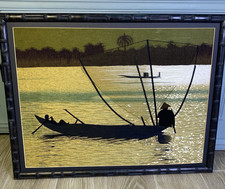 Vintage Vietnamese Silk Hand Embroidered Framed Wall Art