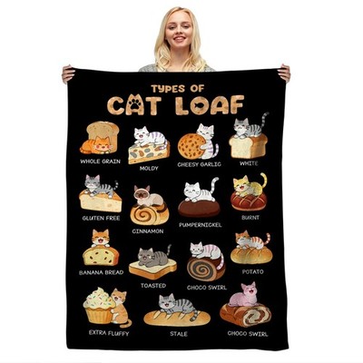 Cute Cat Loaf Blanket Funny Bread Illustration Soft Flannel 50x60 Cozy Bed