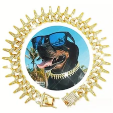 Large Pet Collar Stainless Steel Fashion Cuban Chain Sun Spike Chain Dog Collar