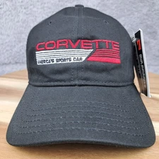 Corvette Hat Cap Strap Back Black Red Logo GM Motors Luxury Americas Sports Car 