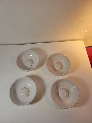 Set Of 4 Nantucket Home Pottery White Scallop Shell Bowls Sushi Seafood Rice
