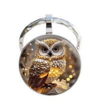 Owl Print Cabochon Bag Jewelry Keychain.
