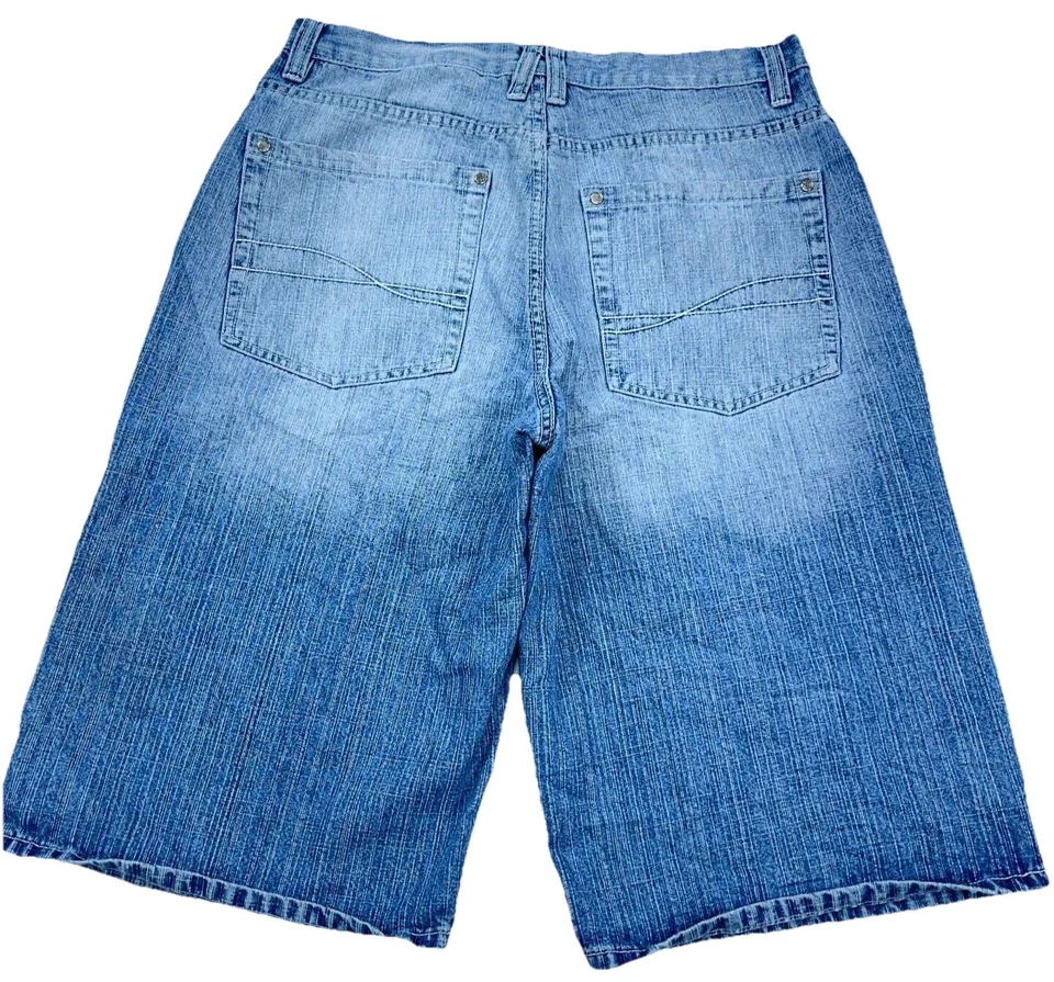 Pantalones Cortos De Colección Y2K Sueltos Denim Hombres 34 Pantalones Cortos Patín Desteñido Cibernético Hip Hop Rap Anchos Foto 2 de 4
