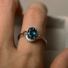 2Ct Oval Cut Lab Created Blue Topaz Women Wedding Ring 14K White Gold Plated