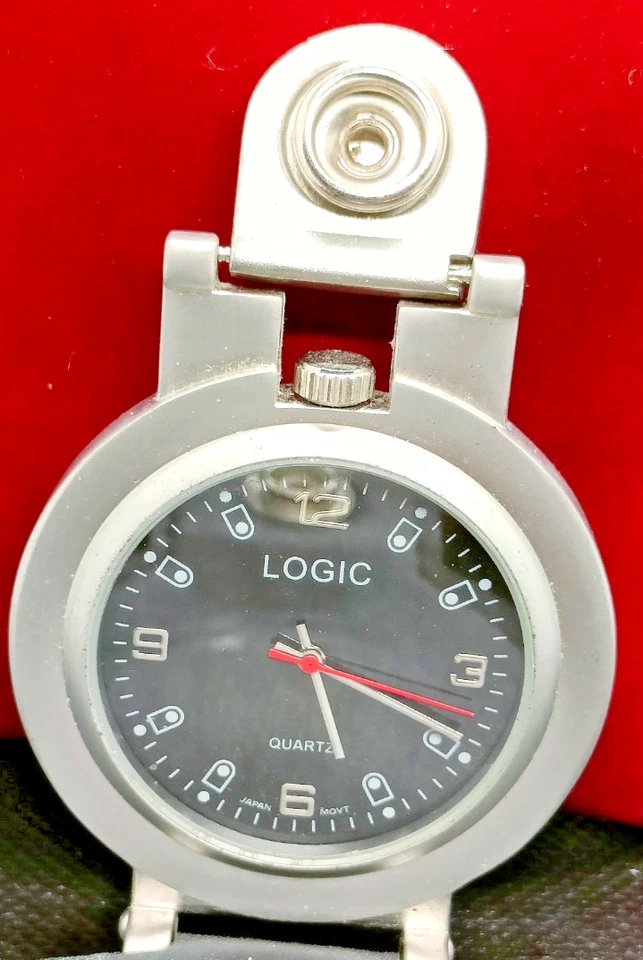LOGIC Men's Train Embossed Pocket Watch on Black Belt Loop Holder - VGC/Working - Изображение 3 из 4