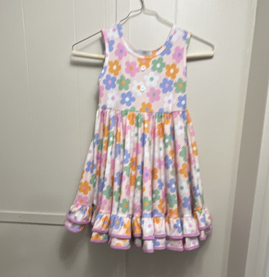 Orange Poppy Girls 7-8 Multicolor Floral Ribbed Sleeveless Fit & Flare Dress
