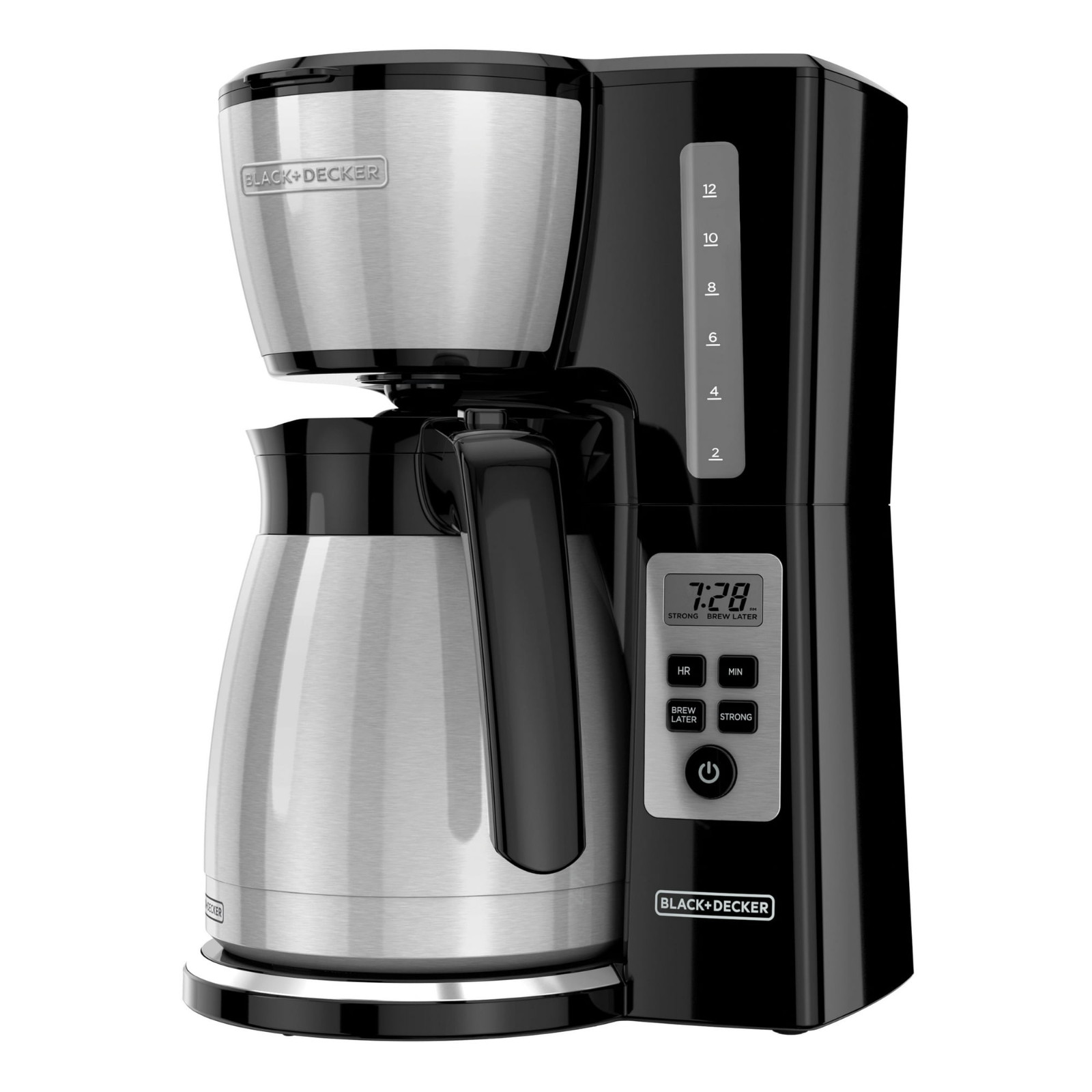 BLACK+DECKER 12 Cup Thermal Programmable Coffee Maker Brew Strength, Black/Steel alternate view 4