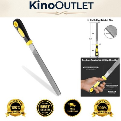 8-Inch High Carbon Steel Flat Hand File with Ergonomic Handle for Metal & Wood