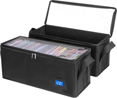 CD Case Holder with Handles and Clear Lid, 2-Pack Black   CD Storage Box with...