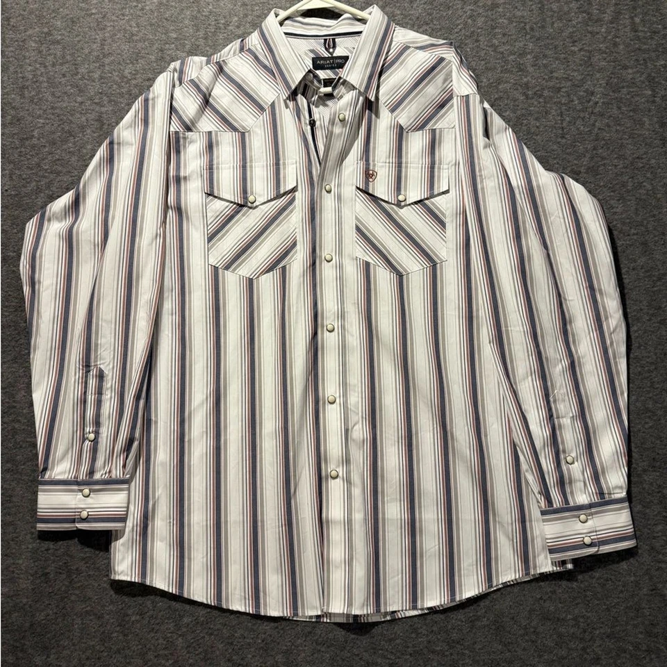 Camisa occidental Ariat Pro Series Warwick Pearl Snap para hombre L (se adapta a XL) rayas blancas Foto 2 de 4