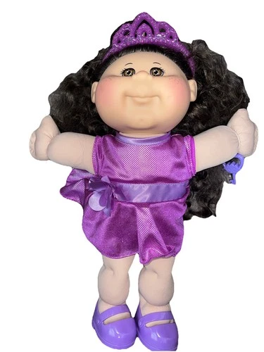 Cabbage Patch Kids Brown Curly Hair  Princess Purple Dress With Tiara 2015