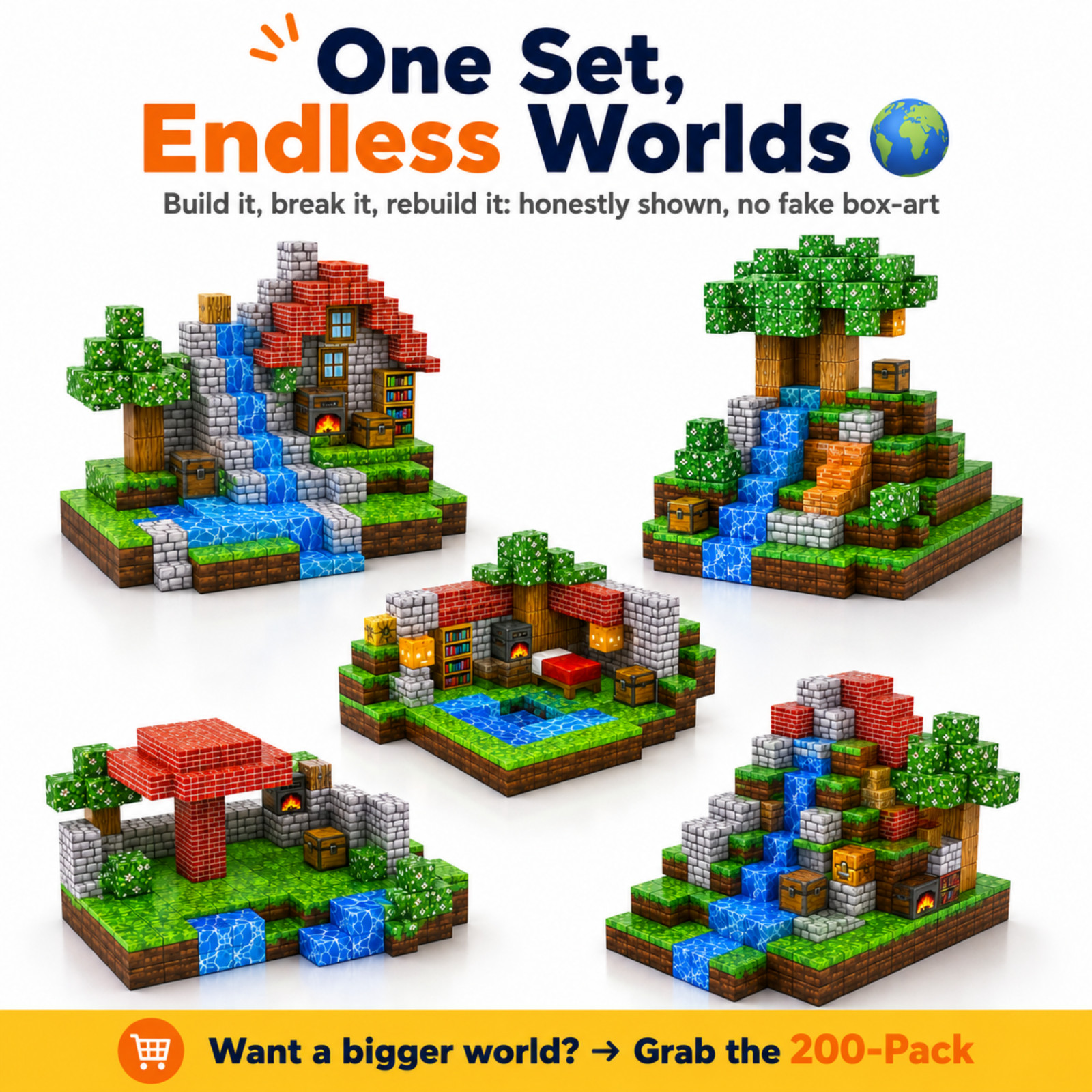 100PCS Magnetic Building Cubes Blocks Pixel World STEM Kids Toy Gift Ages 6-12 - Image 6