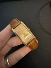 Vintage Seiko Tank Quartz Watch Gold Tone Date Brown Leather Strap New Battery