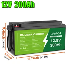PUJIMAX 12V 200Ah LiFePO4 Lithium Battery 2560Wh Built-in BMS 15000+Deep Cycle