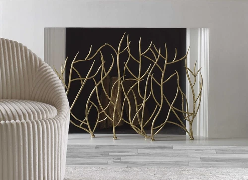 Gold Branches Iron Fireplace Fire Screen Hand Forged Modern Branch Twig 47in - Picture 8 of 8