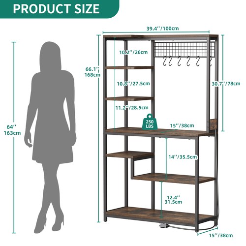 7 Tier Kitchen Bakers Rack Microwave Oven Stand w/Power Outlet Coffee Bar Shelf - Picture 2 of 8