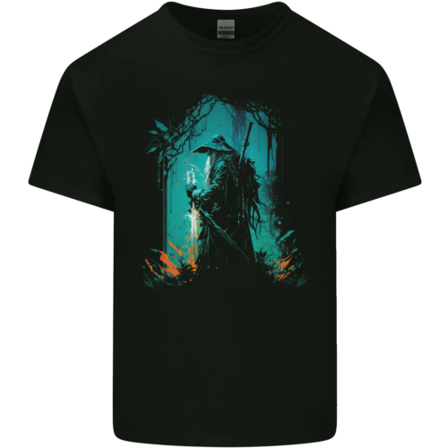 A Wizard in a Fantasy Forest Warlock Kids T-Shirt Childrens - Afbeelding 1 van 3