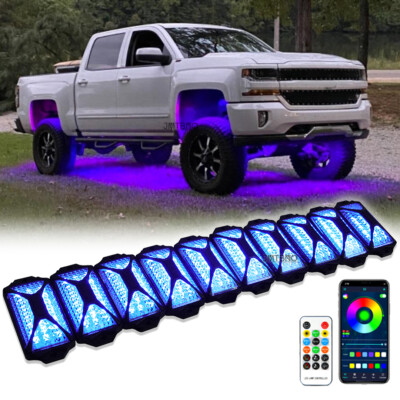 For Chevy Silverado 1500 2500HD 10x RGB LED Rock Lights Underglow